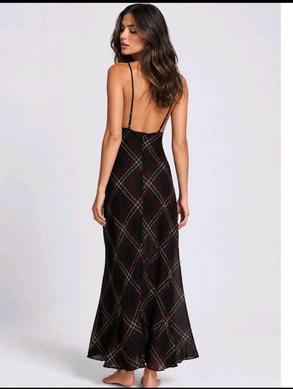 Victoria Secret Chiffon Tartan Draped Maxi Slip Dress